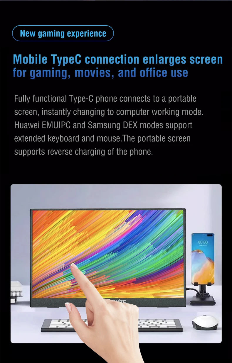 Anmite 16-Inch Portable Touch Monitor Non-touch optional 1200P HDR 16:10 For XBox PS4 / 5 Switch Cell Phone PC Loptop Extension