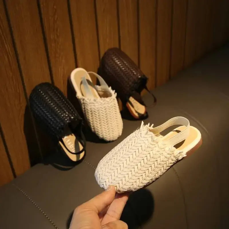 Girls Summer Shoes Weave Knitted Design Children Flat Shoes Kids Summer Sandals Princess Sweet Soft Fashion 2 in 1 Slippers Cute