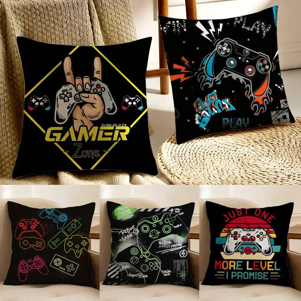 Colorful Graffiti Game Gamepad Pillow Case Anti-dustmite Pillowcase Invisible zipper silky Sofa cushion cover
