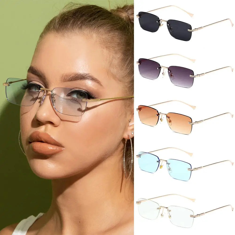 Rimless Square Sunglasses for Women Ins Style Small Rectangle Punk Sun Glasses UV400 Protection Street Shoot Eyewear for Women