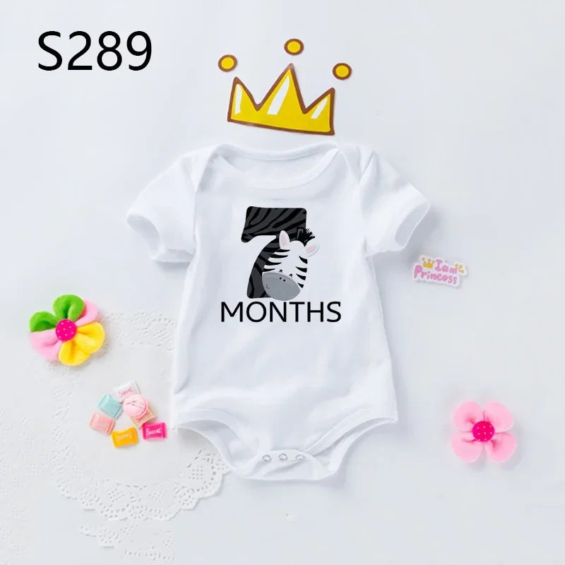 Monthly Milestone Baby Grow Bodysuit Cute Animal 1-12 Months One-Pieces Baby Shower Gift Month Pictures Monthly Jumpsuit Clothes