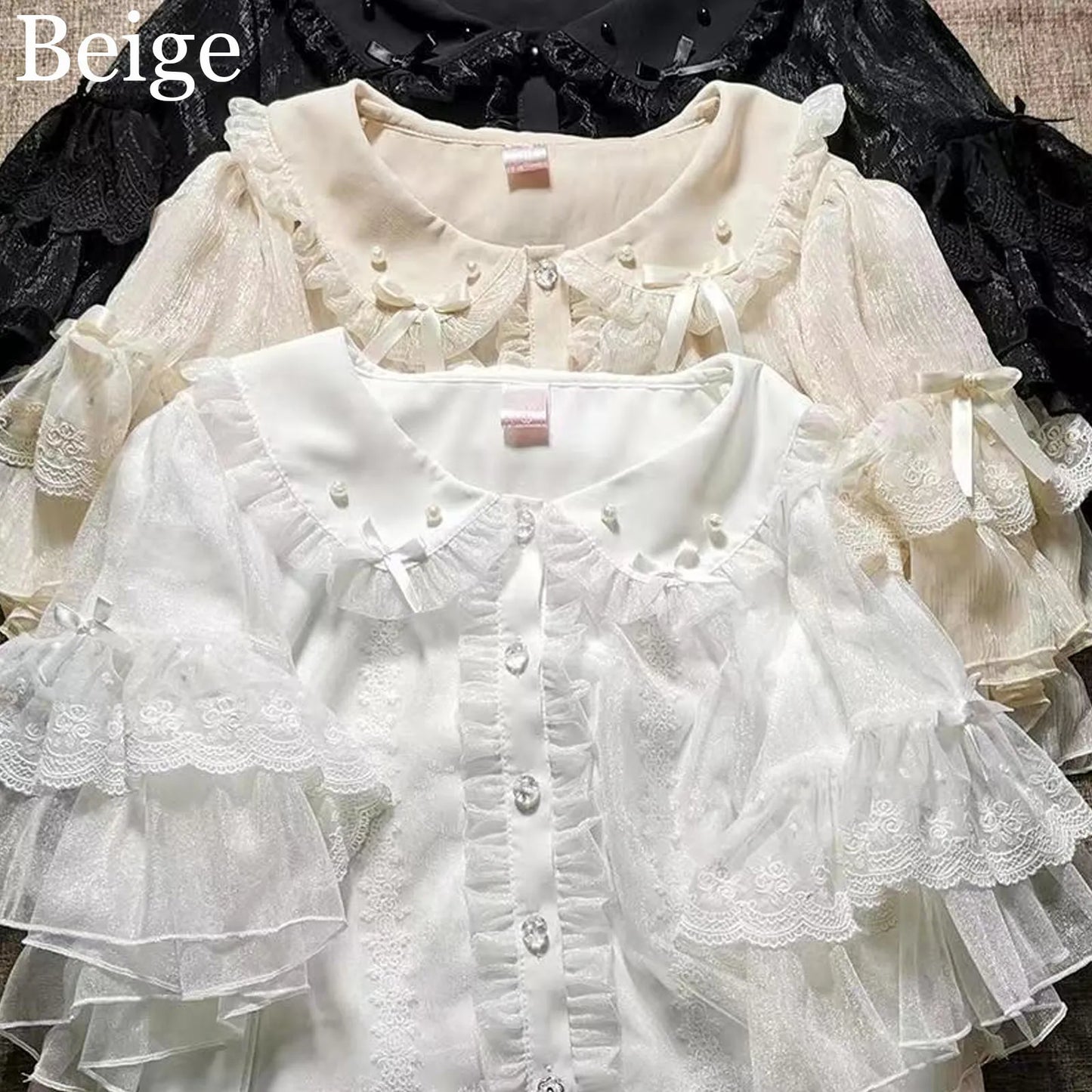 Spring Blouse Women Japanese Kawaii Cute Lace Patchwork Peter Pan Collar Shirt Vintage Sweet Embroidery Top Blusas