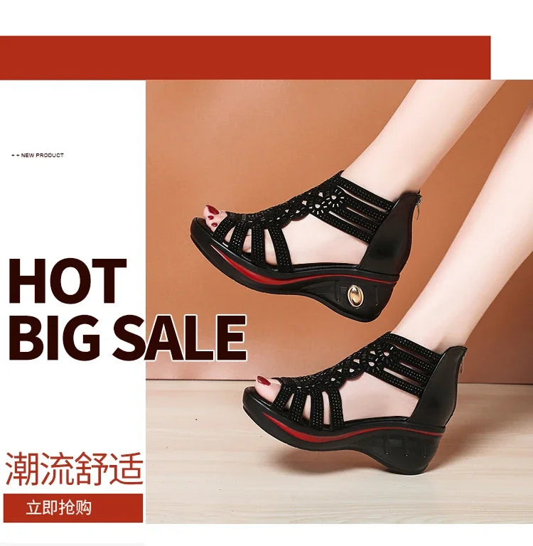 Ladies Shoes on Offer 2025 New Brand Fashion Zipper Women's Sandals Summer Elegant Ladies Roman Platform Wedge Heeled Sandals