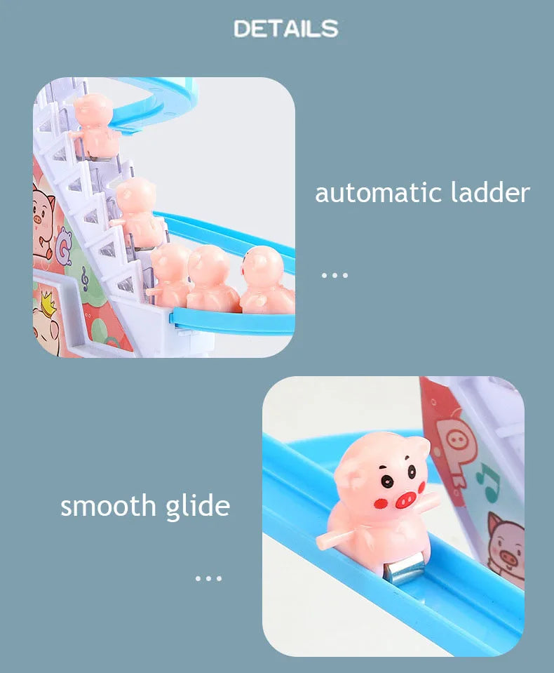 Electric Duck Track Rail Racing Slide Piggy Climbing Stairs Baby Toy LED Lights Musical Slide Roller Coaster Toys for Gift