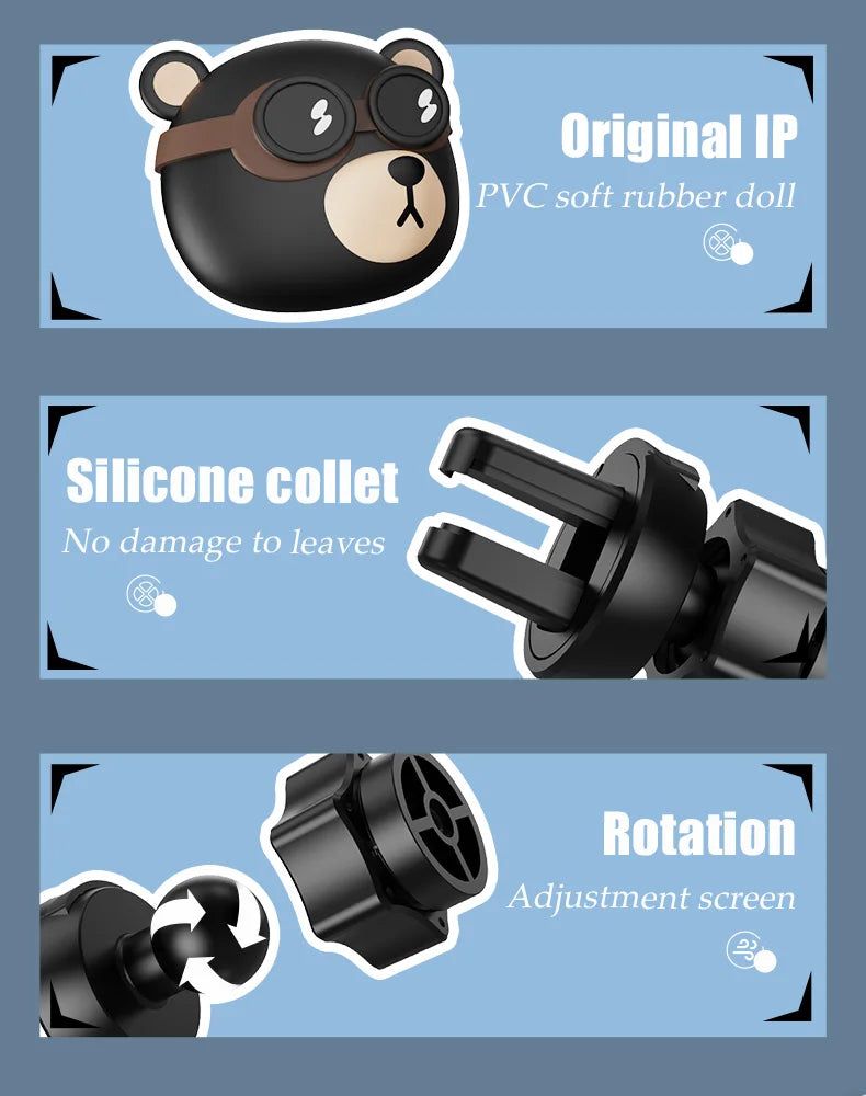Cartoon car phone holder vent mount strong gravity clip cell air conditioner outlet stand mobile assecories support rack bracket
