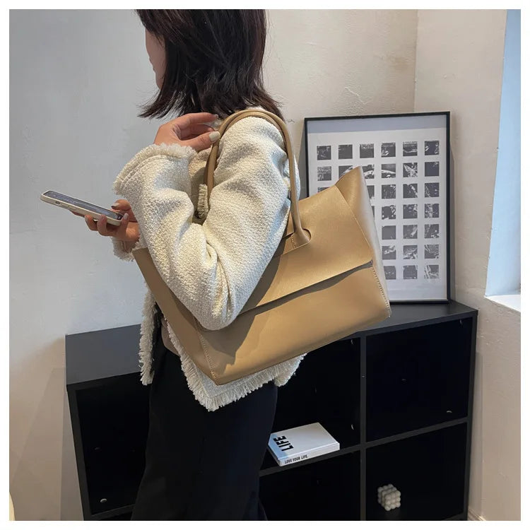 Large Capacity Women's Tote Bag Luxury PU Leather Shoulder Bag French Vintage Top-handle Handbag Casual Commute Shopper Bags