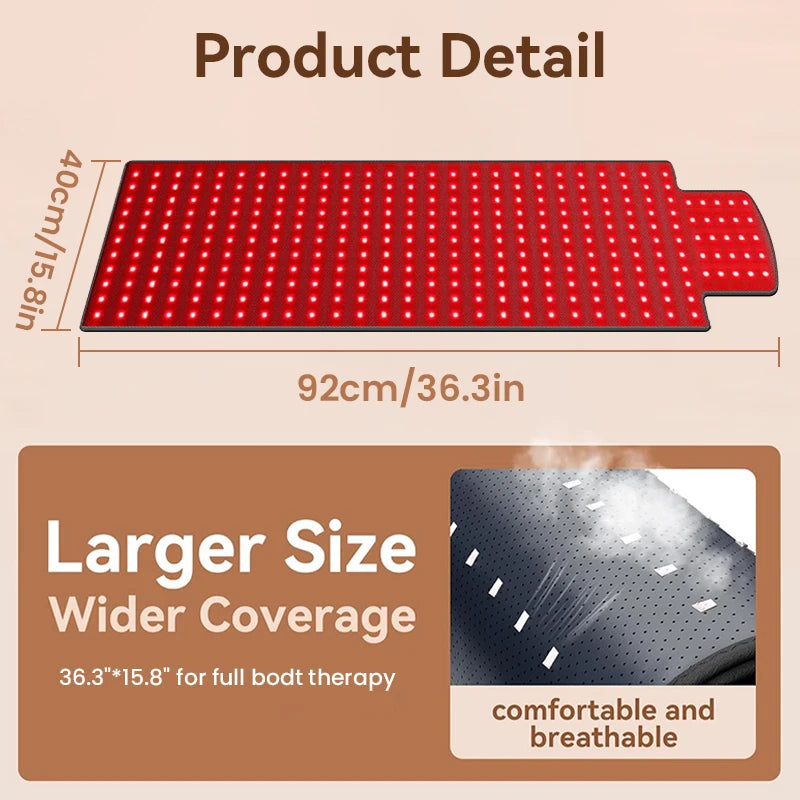KEMOKO Red Light Therapy 660nm 850nm, Infrared LED Mat for Back and Waist Pain, Muscle Soreness Relief, Large Size 36.3" x 15.8"