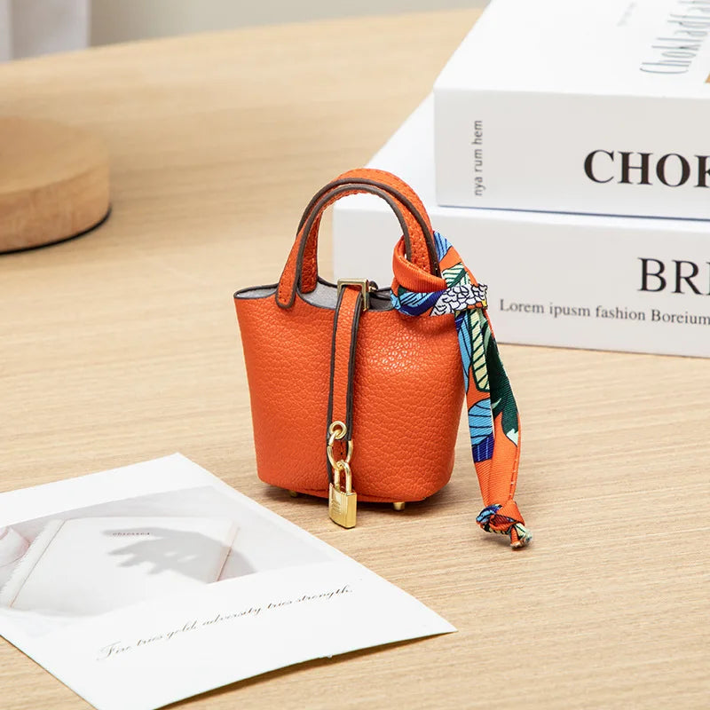 New Mini House Small Bag Leather Handheld Portable Hand Rope Bluetooth Earphone Bag Zero Wallet Multi Functional Small Bag