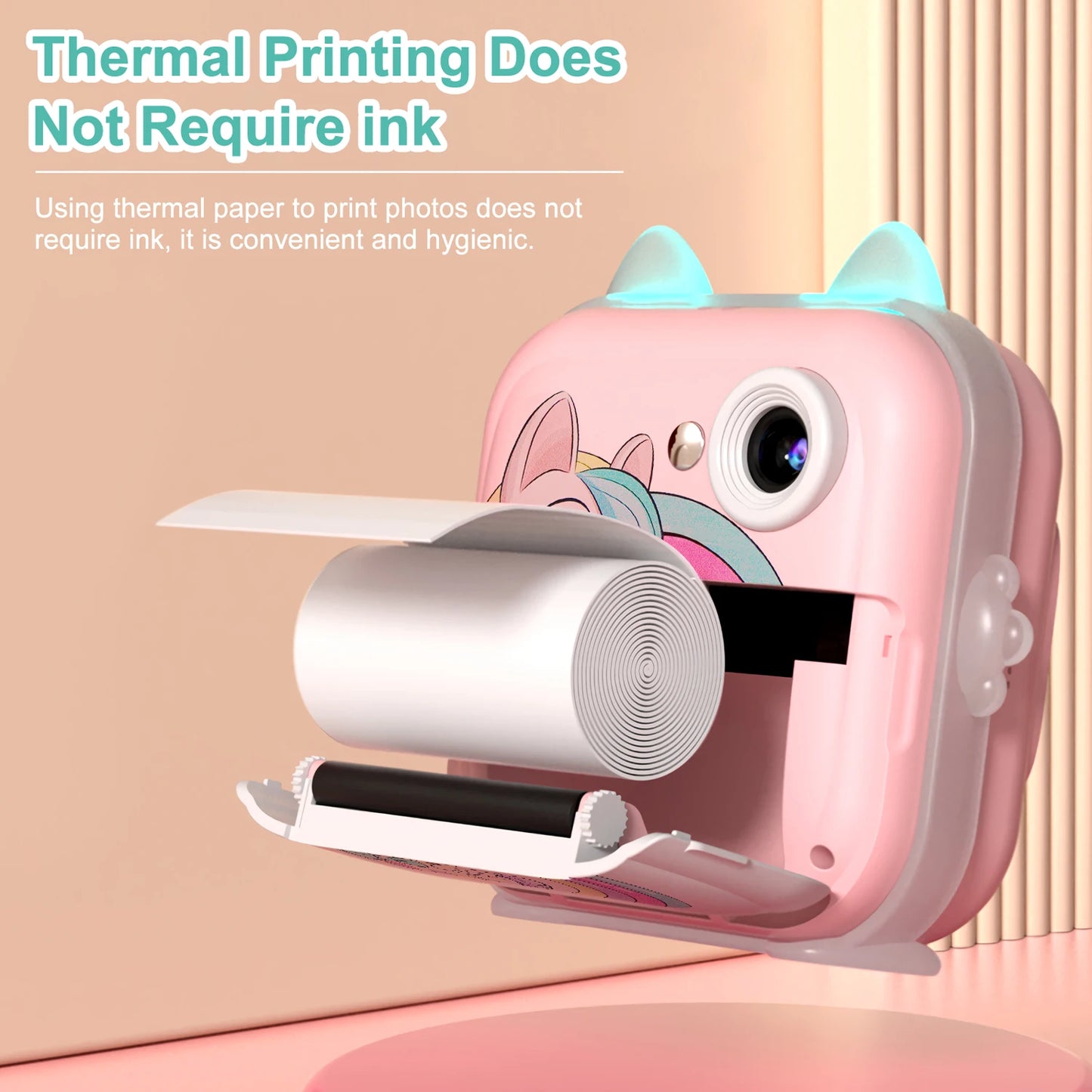 Print Camera for Kids Bluetooth Wireless Inkless Instant Print Connected APP Take Photo Video Record Camera Boys Girls Gift Toys