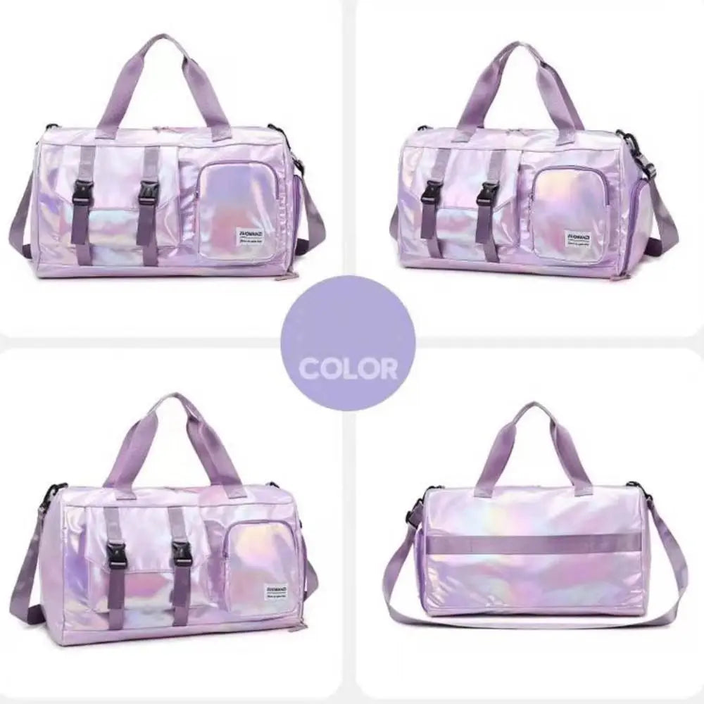 Pearl Glossy Gym Bag Wet Dry Separation Large Capacity Travel Luggage Bag Carry-On Waterproof Weekender Gym Tote Sports