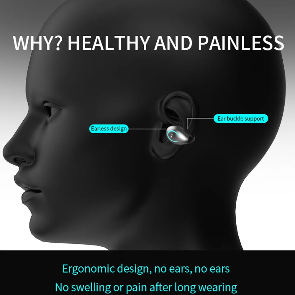 Bluetooth Headset 5.0 Tws Single Earless Clip On Sound Reduction Stereo Motion Touch Mini Wireless Headset