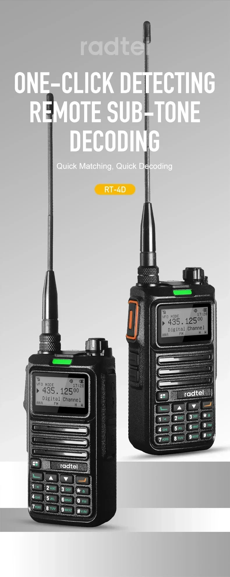 Radtel RT-4D DMR Radio Digital Walkie Talkie Dual Mode Analog Two Way Radio Dual Time Slot Ham Radio 1024 Channels