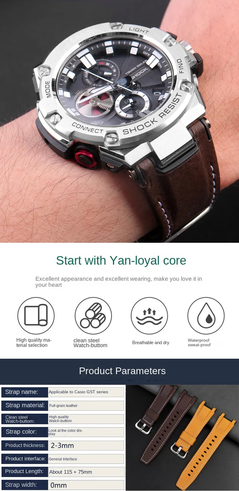 for Casio GST-S130/S110/S120/W130l/B100/W300 Strap Belt Genuine Leather Nylon Men's Watch Band Replacement bracelet Accessories