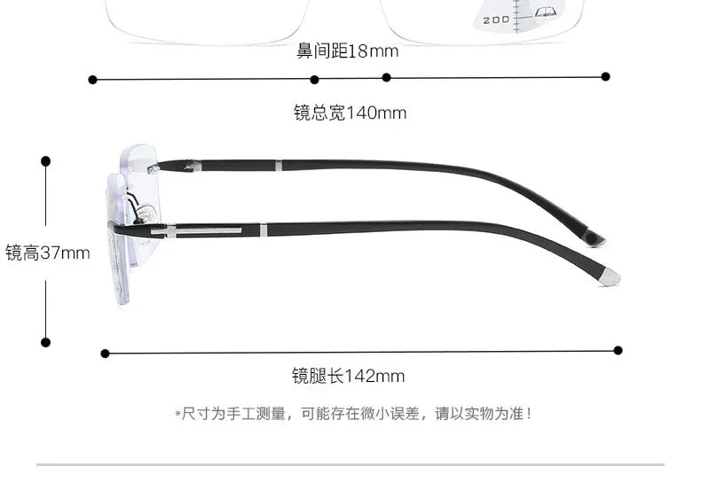 Rimless Photochromism Progressive Multifocal Reading Glasses Men Business Presbyopic Glasses Blue Light Computer Grade Glasses
