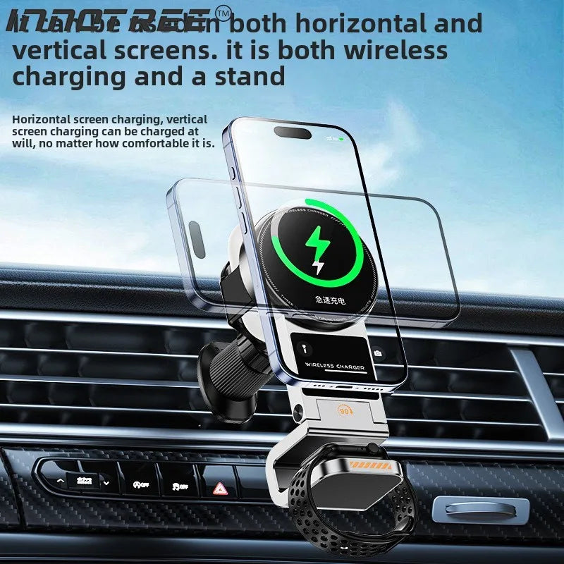 Magnetic Wireless Charger Car Phone Holder 15W Fast Charging  Air Outlet Hook Mount Stand for Magsafe IPhone 16 Earphone Iwatch