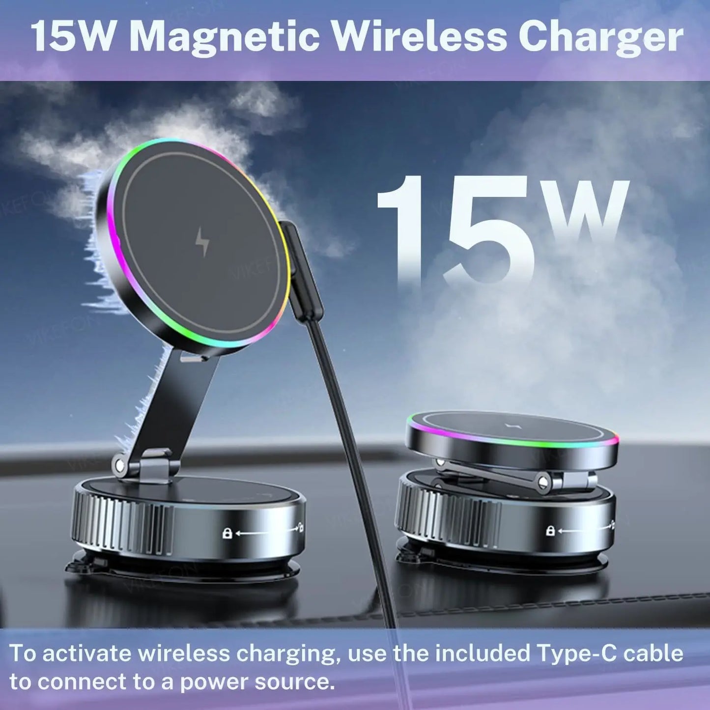 Cooling Wireless Charger Car Phone Holder with Breathing RGB Light Magnetic Suction Cellphone Bracket for iPhone 12-17 Pro Max