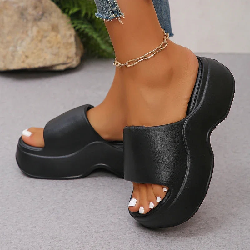 Chunky Platform Slippers for Women Summer 2025 Comfortable Wedge Heels Sandals Woman Solid Non Slip Eva Thick Sole Slides Shoes
