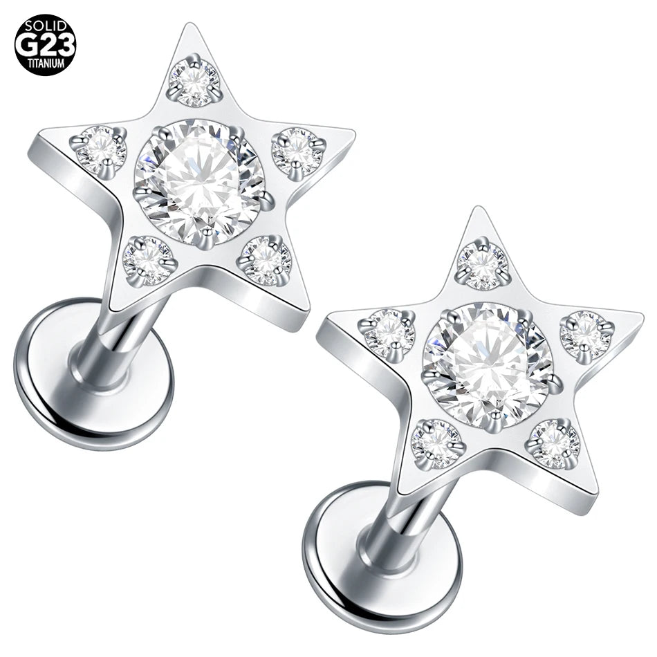 1/5PCS Titanium 16G Tragus Daith Helix Lobe Ear Piercing for Women Leaf Star Zircon Cartilage Stud Earring Piercing Jewelry Gift