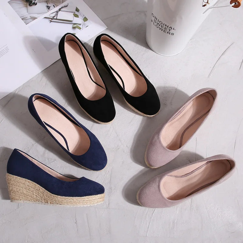 2023 Princess Kate's Same Suede Wedge Single Shoes Women Shallow Mouth Espadrilles Spring&Autumn Sandals High Heels Ladies Shoes