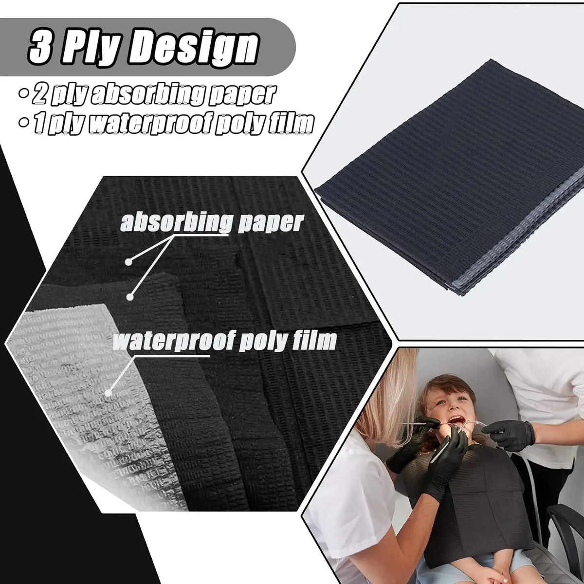 250/125/50/5pcs Black Tattoo Bibs Cleaning Wipes Pad Disposable Dental Tattoo Waterproof Sheets Paper Tattoo Accessories