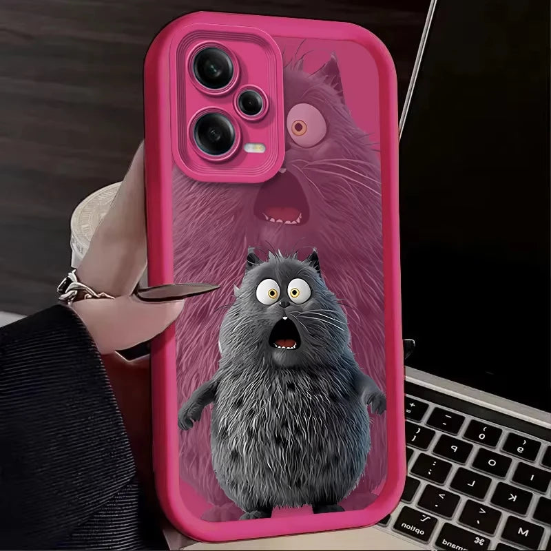 Funny Black Plush Cat Cute Phone Case For Redmi Note 13 12 Pro Plus 5G 13 12 Pro 4G 5G 11 10 Pro 12S 5G 11S 10S Redmi 13C 12 5G