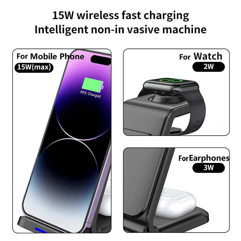 Multifunction Universal 3in1 Wireless Charger Magnetic Wireless Charger Stand Portable Station for iPhone Series for Airpods