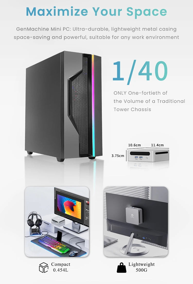 GenMachine Mini PC Computer Gaming AMD Ryzen 3 5475U 4 Core 8 Thread 4.1GHz 15W Dual HDMI LAN WIFI6 Office DDR4 NVMe Computer PC