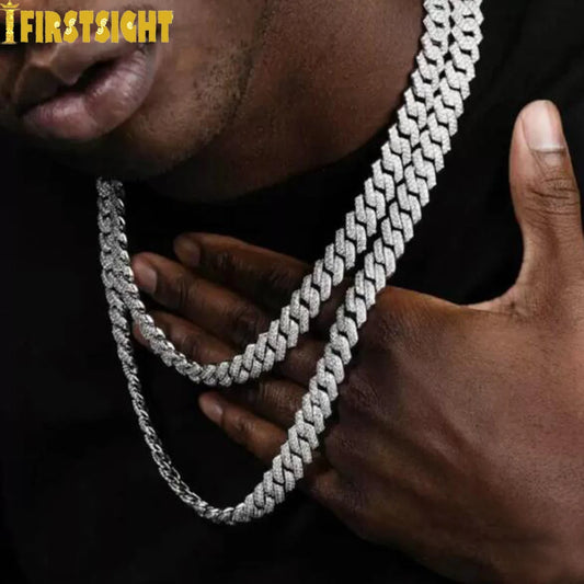 New 12mm Cuban Link Chains Necklace Gold Silver Color CZ Hiphop Fashion Jewelry Bling AAA Zircon 2 Row Iced Out For Men