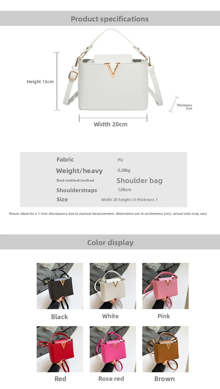 Luxury Women's Tote Bag, Chic V Shaped Stylish Pu Leather Bucket Bag, Top Cover Handbag Women Shoulder Crossbody Bag for Woman