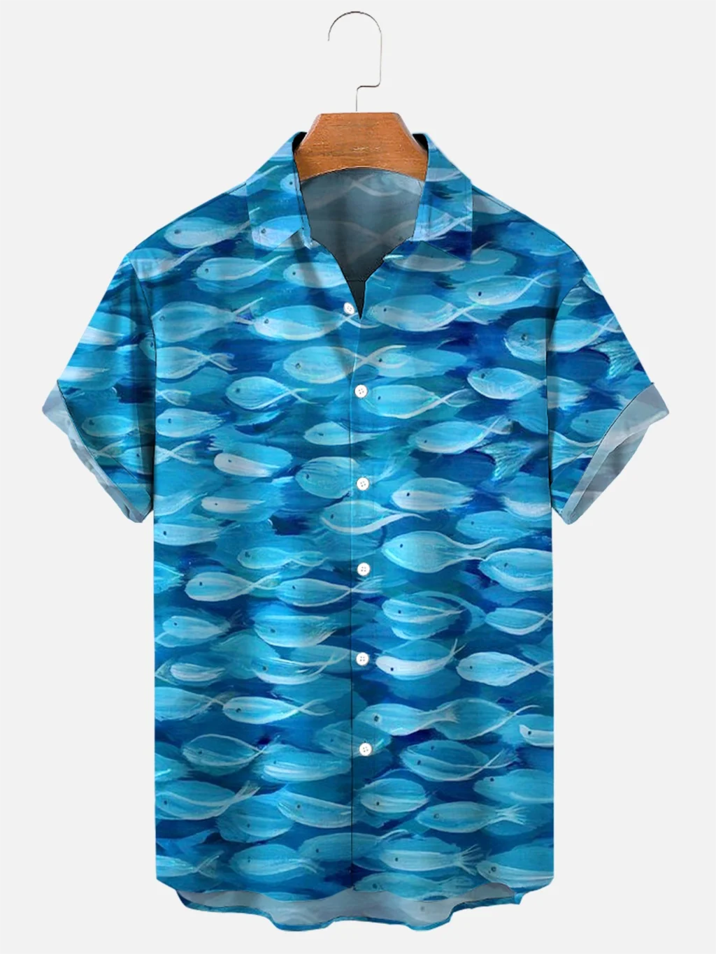 Fashionable summer turtle print shirts Hawaiian button Men's beach short sleeved Casual lapel