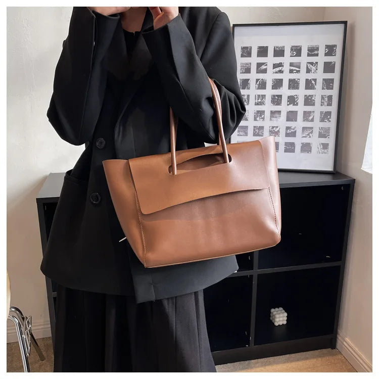Large Capacity Women's Tote Bag Luxury PU Leather Shoulder Bag French Vintage Top-handle Handbag Casual Commute Shopper Bags