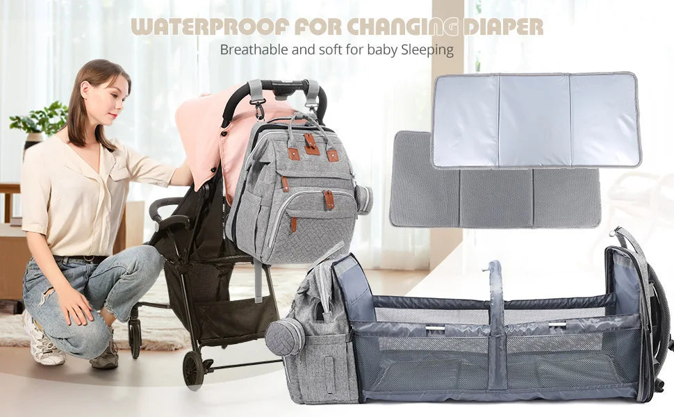 Mommy Diaper Bags Baby Bed Mother Large Capacity Nappy Milk Bottle Backpacks with Changing Mat Convenient Baby Nursing Bags