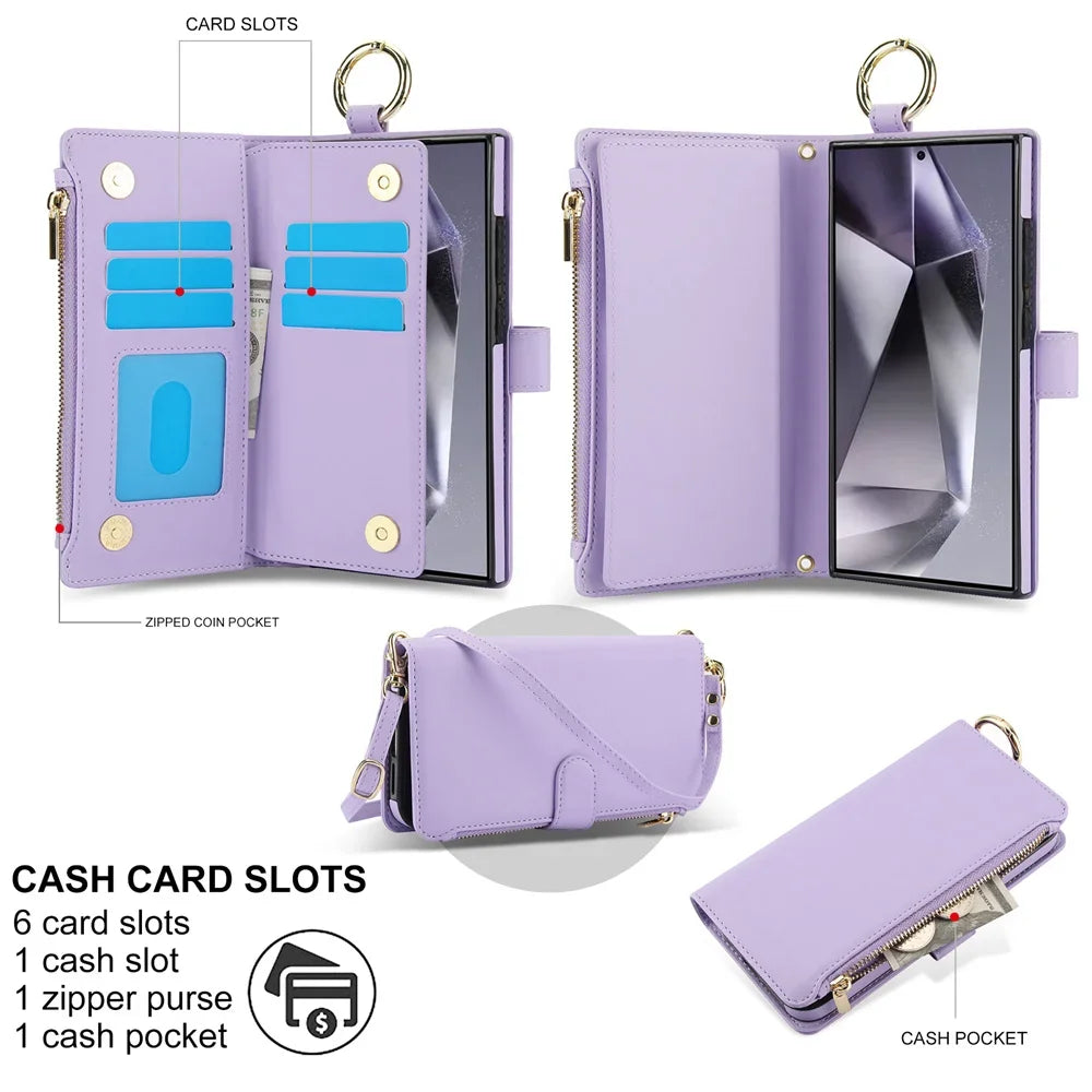 Crossbody Wallet Phone Case For Samsung Galaxy S23 S21 FE S24 S22 Plus S25 Ultra A13 A14 A15 A52 A52S A53 A54 A55 A72 A73 5G
