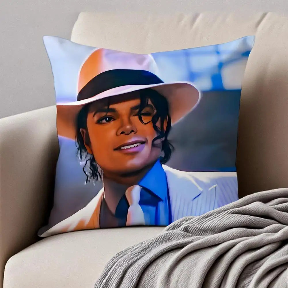 Pop Music M-Michael Jackson Cushion Cover Pillowcase Anti-dustmite Invisible Zipper Short Plush Sofa Cushion