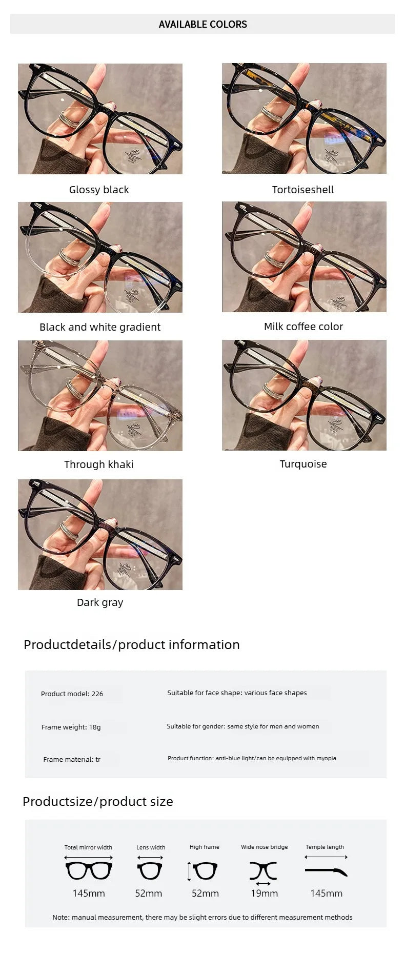 EYORA Minimalist Square Round Reading Glasses for Women Photochromic Anti Blue Light Intelligent Progressive Multifocal Lenses