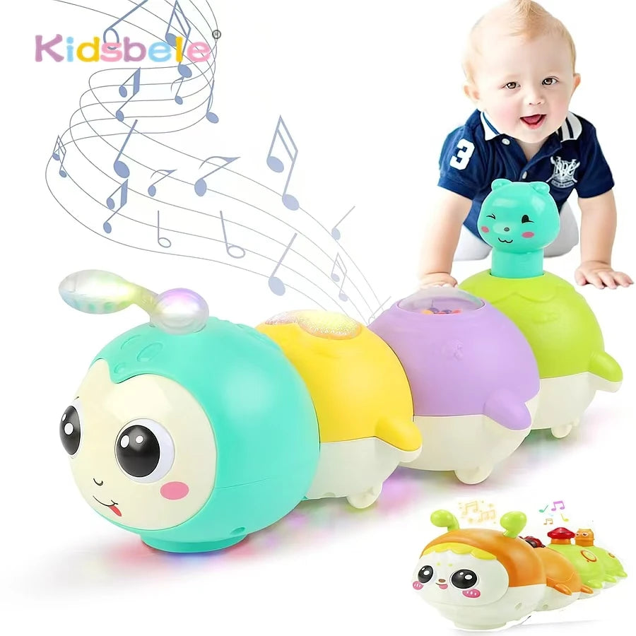Montessori Electric Sensory Crawling Caterpillar Toys Christmas Gift for Toddler with Music and Light 1-3 Years Tummy Time Toy