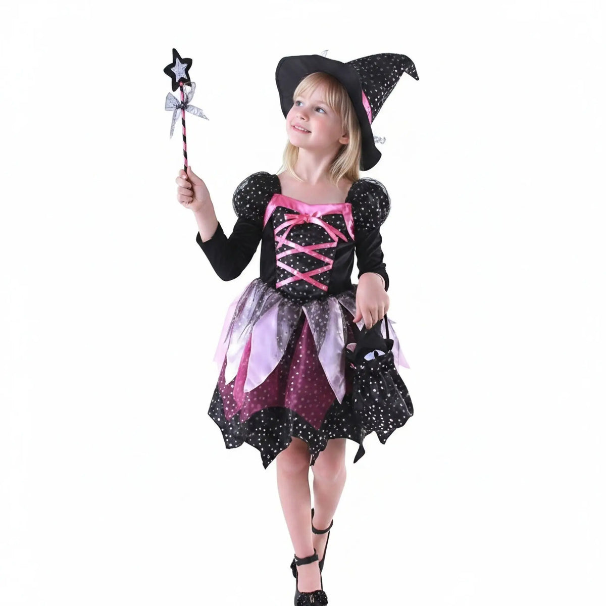 2026 Girls Halloween Cosplay Witch Dress With Hat Bag Costume Carnival Vestidos Kids Party Cosplay Dress Children Costume