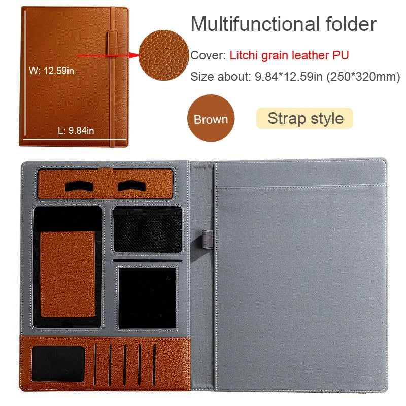 A4 Leather Padfolio Portfolio File Folder Man Document Holder Desk Organizer Executive Folders Calculator Briefcase for Office