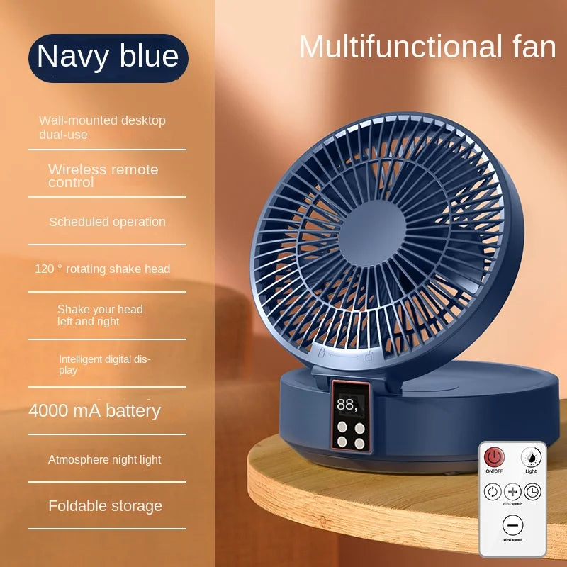 2023 New Fan With Remote Control Portable Wall-hanging Rechargeable Usb Electric Folding Fan Nightlight Air Cooler Household