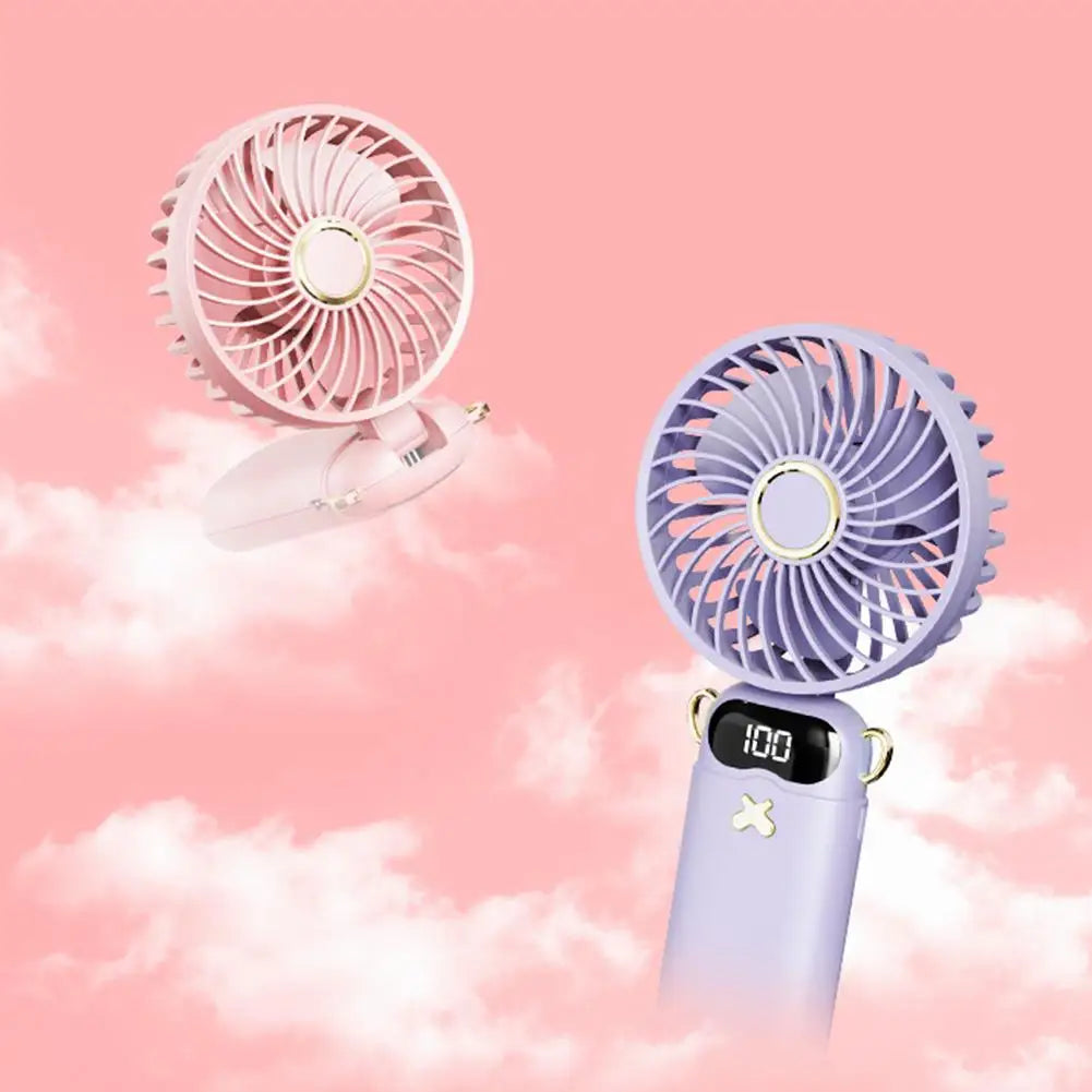 Portable Mini Fan With 6 Speeds LED USB Rechargeable Charging Small Foldable Battery Fans Handheld Desk Bedroom Indoor Outdoor