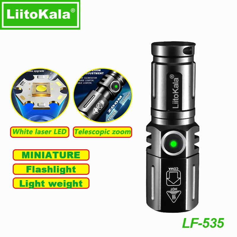 LiitoKala LF-536 LF-535 LED white laser Mini Flashlight 16340 700mAh Rechargeable Battery