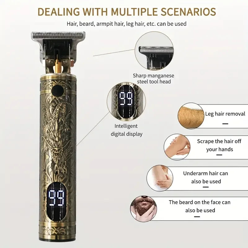 T-Blade Hair Clipper for Barbers - USB Rechargeable, Cordless Design, Precision Beard and Hair Trimming, Professional Engraving