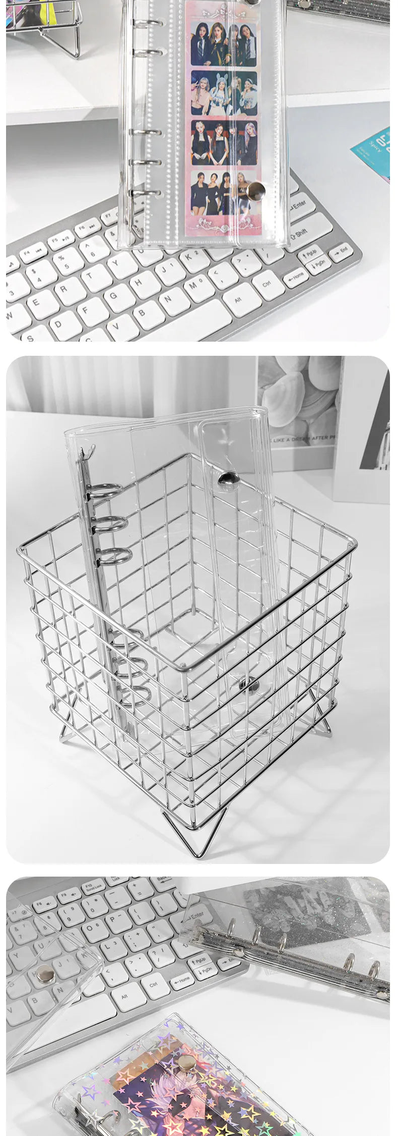 A6 6-Hole Narrow Half Laser Full Sky Star PVC Double Buckle Flip Cover Three Fold Loose Leaf Notebook Detachable Cover