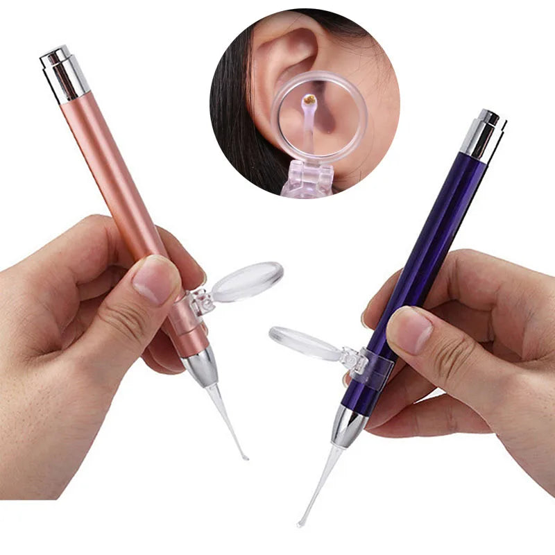 LED FlashLight Earpick Baby Ear Cleaner Endoscope Penlight Spoon Cleaning Ear Curette Light Spoon with Magnifier Ear Wax Removal