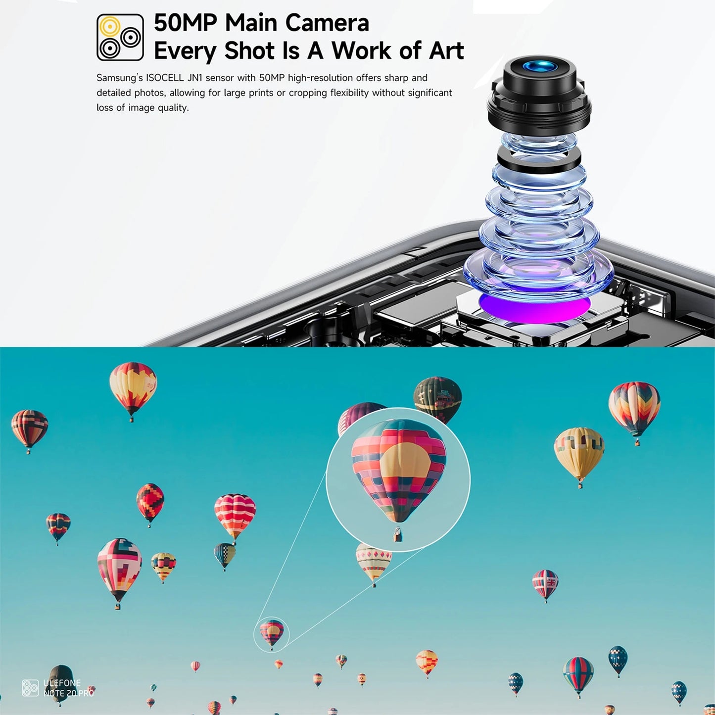 Ulefone Note 20 Pro Smartphone 50MP Camera 6000mAh Battery 4GB+128GB/ 256GB Unisoc T606 6.75" 90Hz 4G Android 14 Mobile Phone