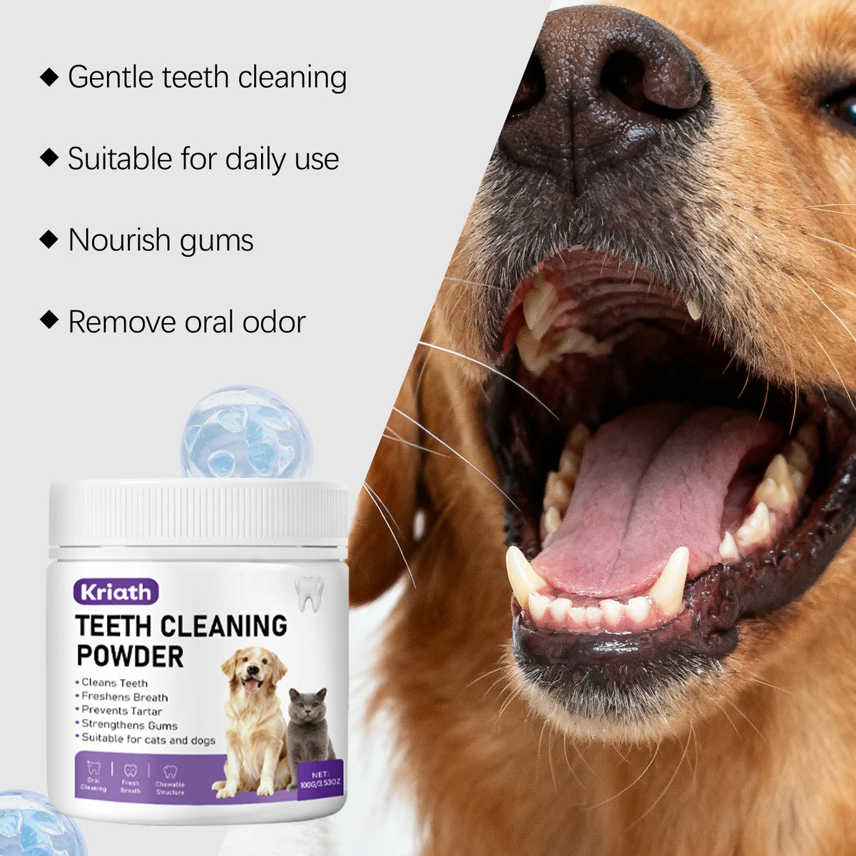 Pet Dental Powder for Dogs and Cats Reduces Tartar and Plaque Freshens Breath Improve Oral Odor Daily Pet Oral Hygiene Powder