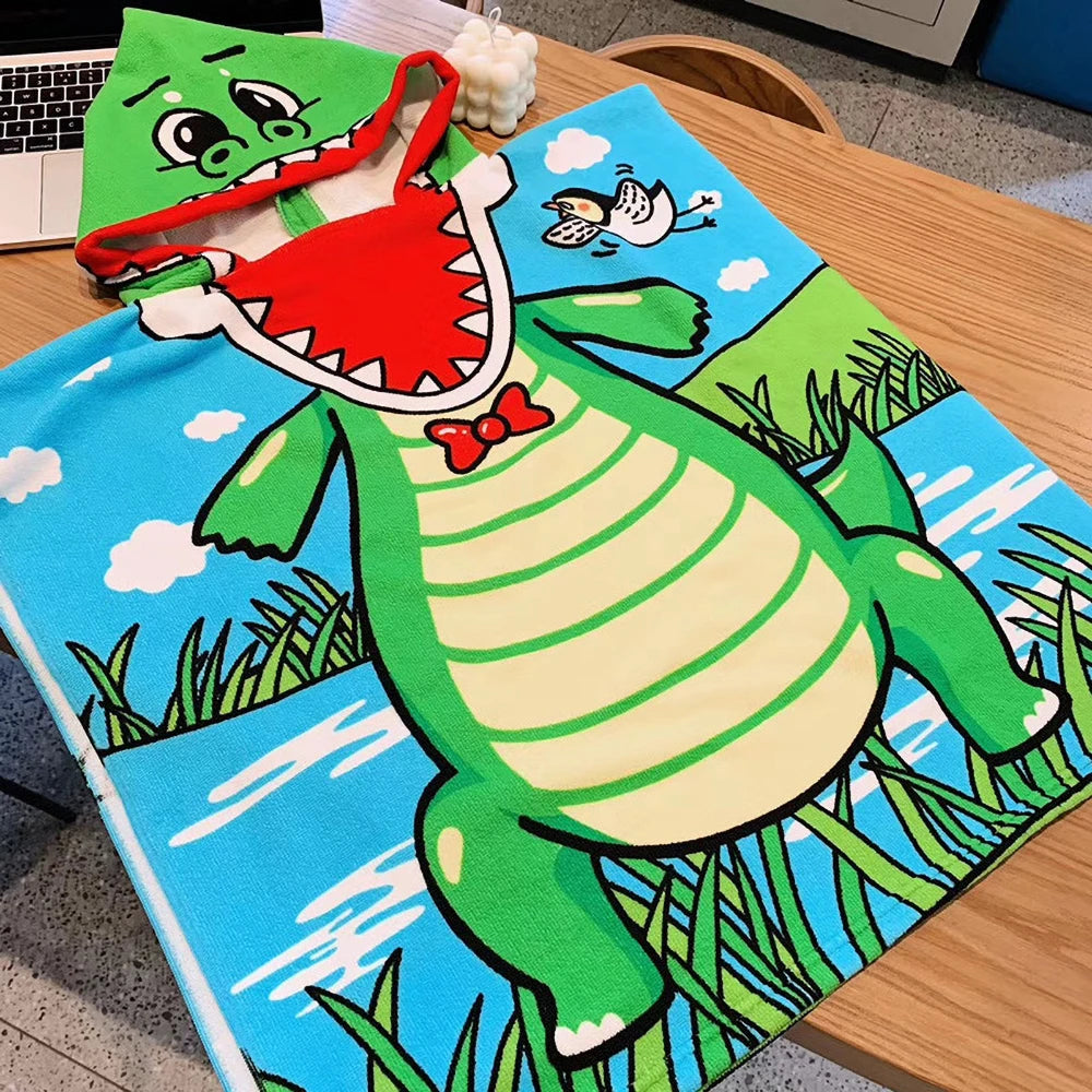 Children Bathing Stuff Kids Hooded Cape Towel Boy Shark Bathrobe Baby Dinosaur Bath Towel Girls Unicorn Beach Towel Wrap Blanket
