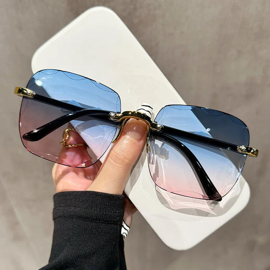 Luxury Square Rimless Sunglasses Women Brand Designer Summer Red Glasses Fashion Sun Glasses for Men UV400 Shades Oculos
