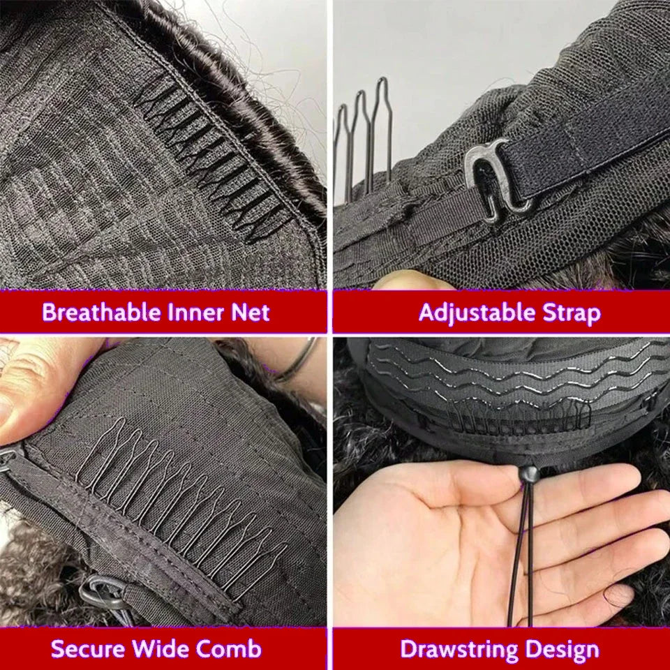 Half Wig Human Hair Jerry Curly Glueless Wigs Human Hair Curly Half Wig Drawstring Seamless Flip Over Half Wigs for Black Women