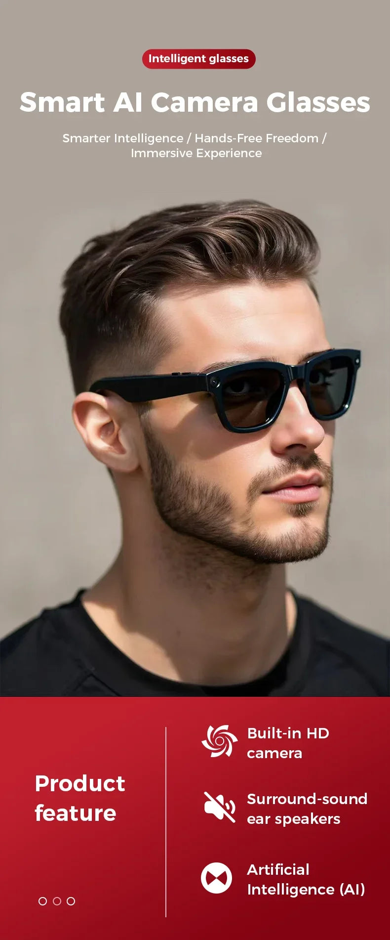 AI Smart Glasses Built-in HD Camera Glasses Bluetooth Wireless Audio Intelligent Glasses Anti-glare Anti-blue connected glasses